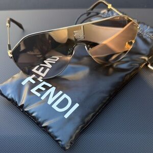 Fendi Gold and Black Aviator Sunglasses
